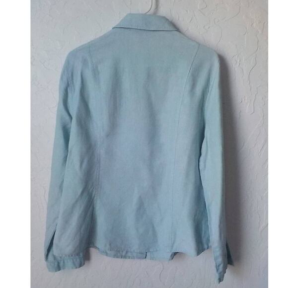 VTG Focus Lifestyle Blue Button Up Shirt Women size 16 100% Linen Long Sleeves - Picture 3 of 15